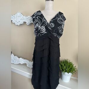 Elegant Black and White Partial Sequins Floral Dress Dress Barn Size XL